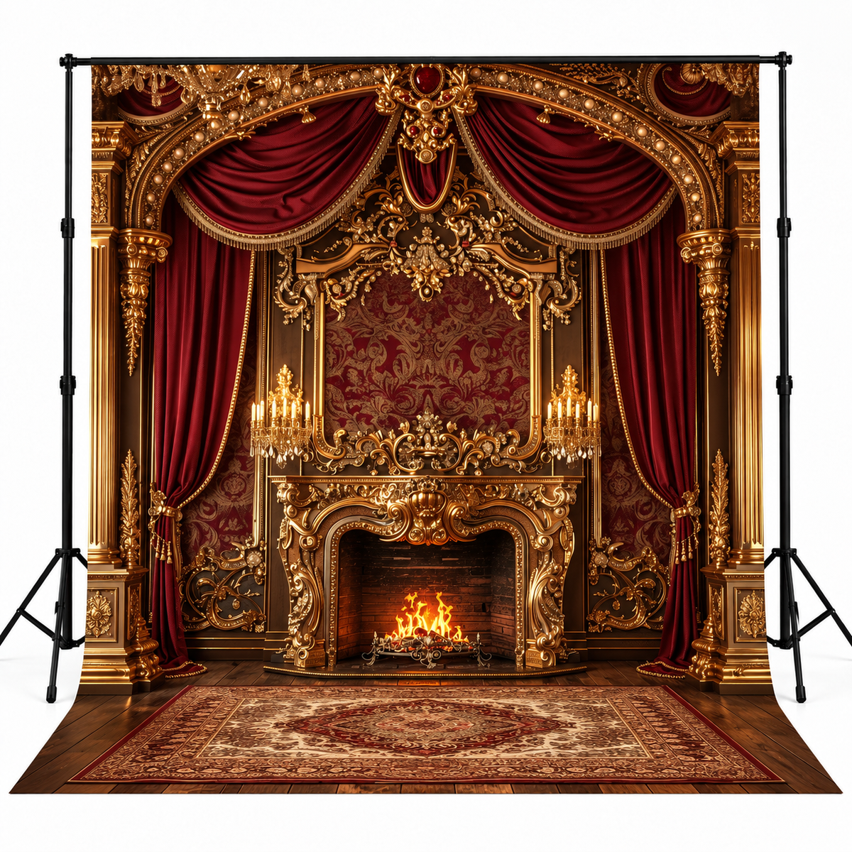 Luxury Red & Gold Baroque Fireplace Royal Interior