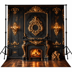 Luxury Black & Gold Baroque Royal Fireplace Interior