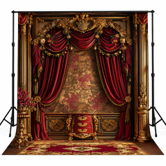 Royal Burgundy Velvet Drapes & Gold Baroque Palace Backdrop