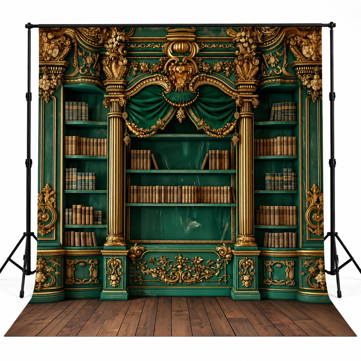 Royal Emerald Green & Gold Vintage Library Palace Backdrop