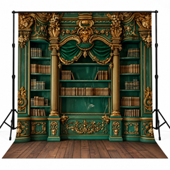 Royal Emerald Green & Gold Vintage Library Palace Backdrop