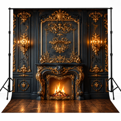 Luxury Black & Gold Baroque Fireplace Palace Backdrop