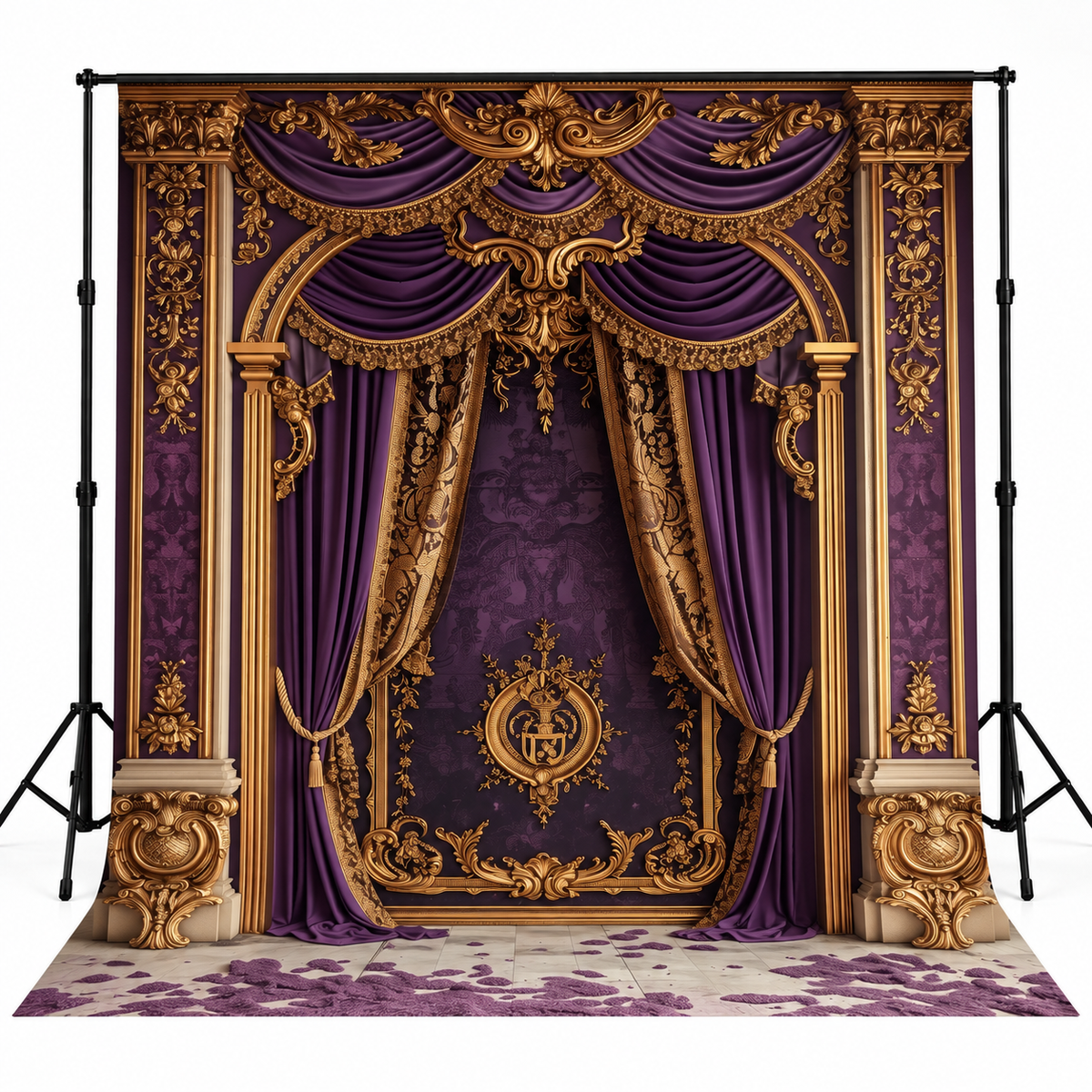 Royal Purple & Gold Baroque Luxury Drapes Backdrop
