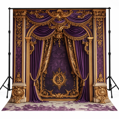 Royal Purple & Gold Baroque Luxury Drapes Backdrop