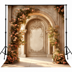 Romantic Peach Rose Floral Arch Luxury Backdrop