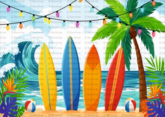 Tropical Surf Backdrops: Stunning Beach & Surfboard Design