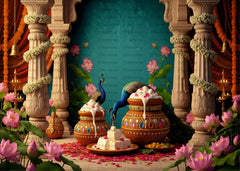Elegant Krishna Night Backdrop with Peacock Touch
