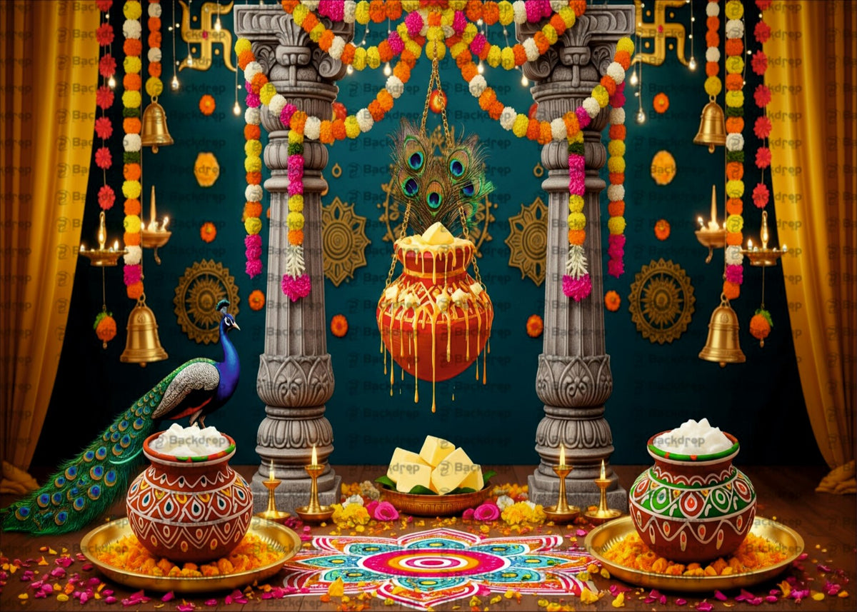 Festive Krishna Background with Garland