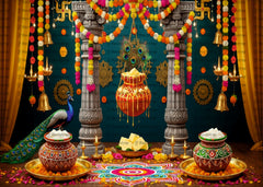 Festive Krishna Background with Garland