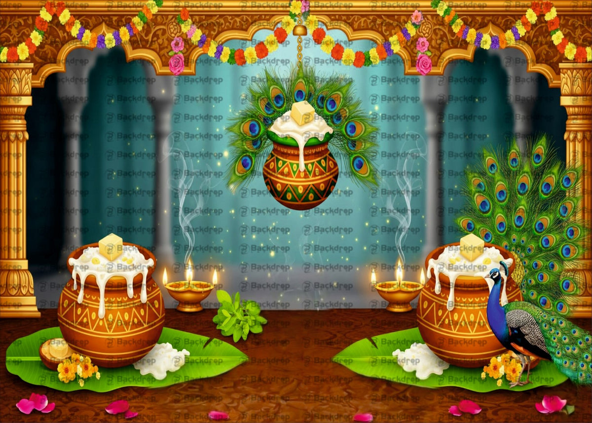 Cute Baby Krishna Janmashtami Photography Backdrop