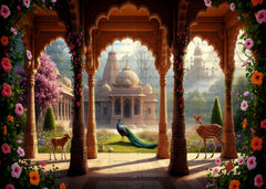 Royal Krishna Janmashtami Background with Mandir Style