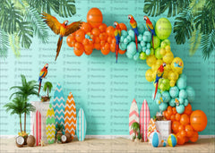 Jungle Luau Backdrops – Palms, Balloons & Parrots