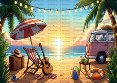 Tropical Camper Van Beach Backdrop