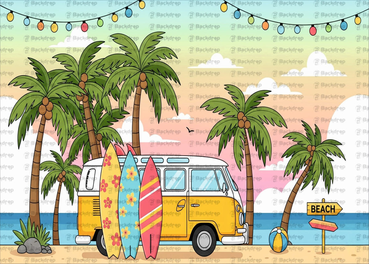 Flip Flops & Palm Trees Beach Backdrop