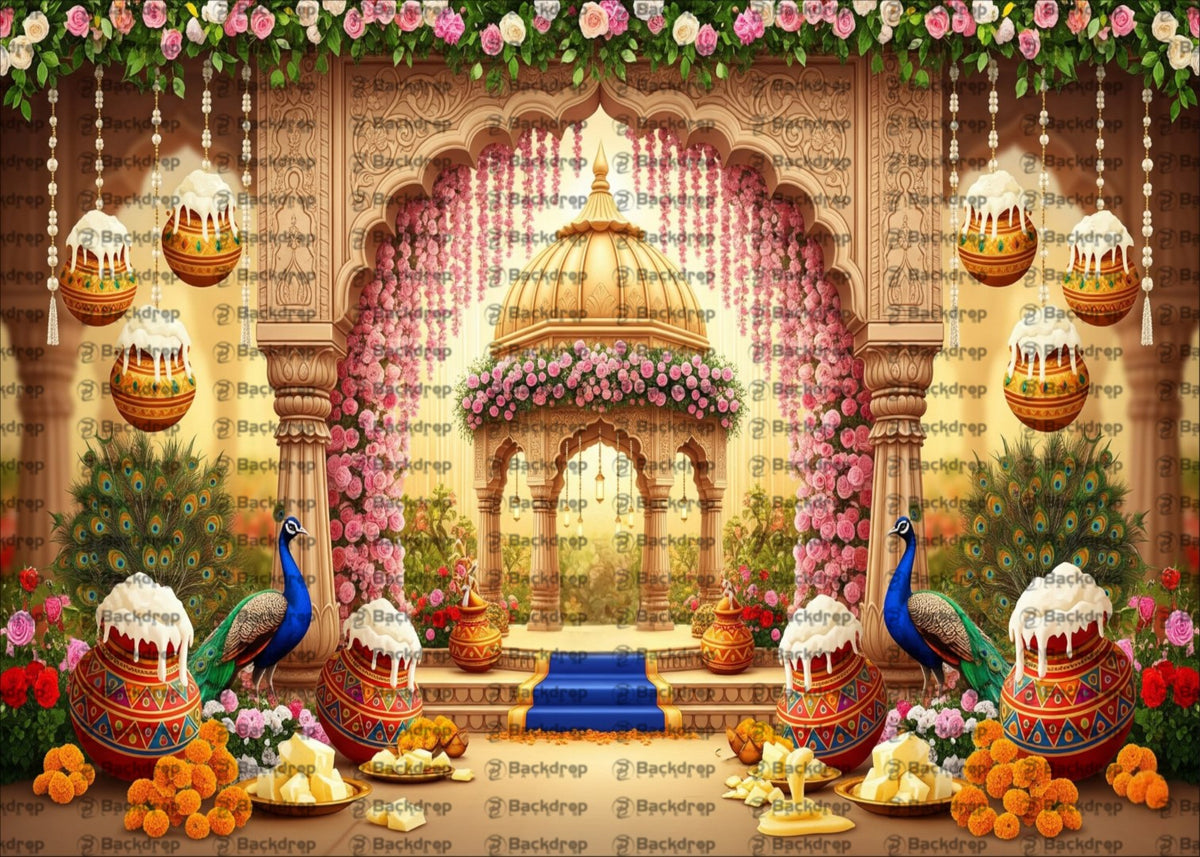 Krishna Janmashtami Temple Scene Backdrop