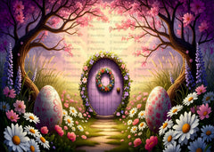 Whimsical Easter Garden Backdrop with Floral Door