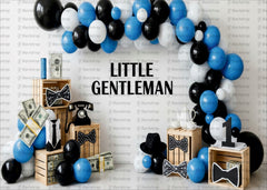Little Gentleman Theme Birthday Backdrop with Blue Balloons