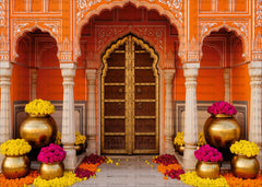 Royal Rajasthani Palace Backdrop with Traditional Floral Decor for Indian Wedding & Festive Shoots