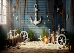 Nautical Beach Theme Backdrop with Anchor, Starfish & Lantern Decor