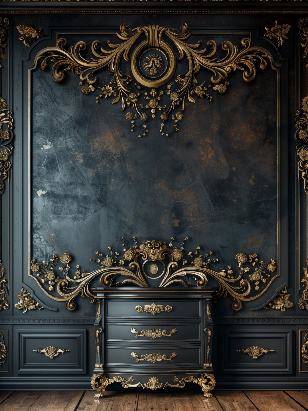 Salon Wall Backdrop in Luxury Black & Gold