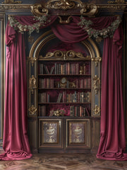 Luxurious Burgundy Book Shelf Backdrop for Salons