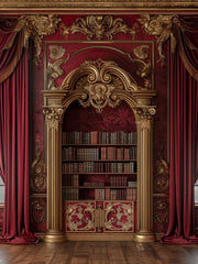 Burgundy Glam Book Shelf Wall Backdrop for Makeup Artist