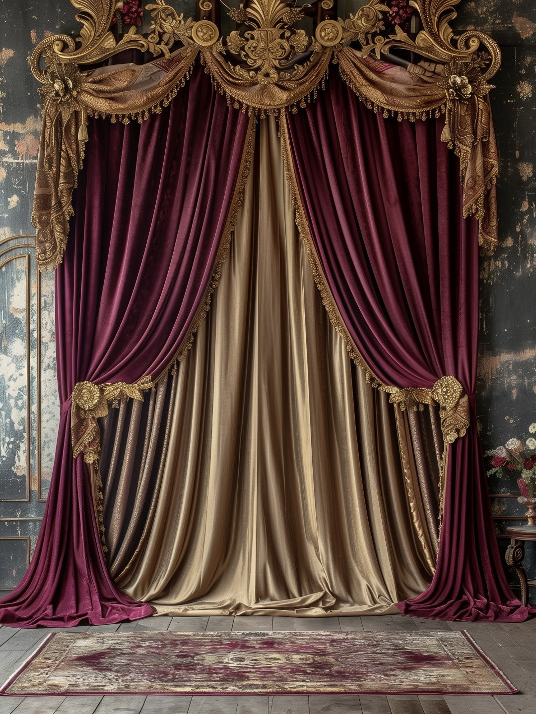 Designer Burgundy & Golden Theme Backdrop