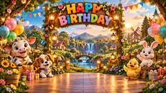 Cute Farm Animals Happy Birthday Backdrop