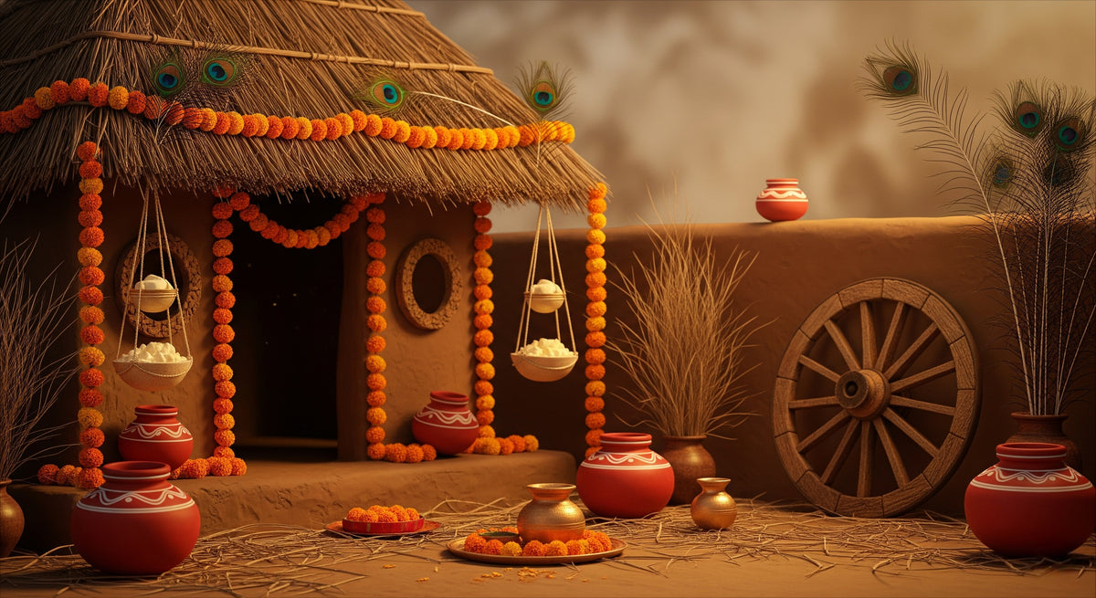 Village Scene Krishna Janmashtami Backdrop