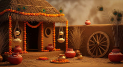 Village Scene Krishna Janmashtami Backdrop