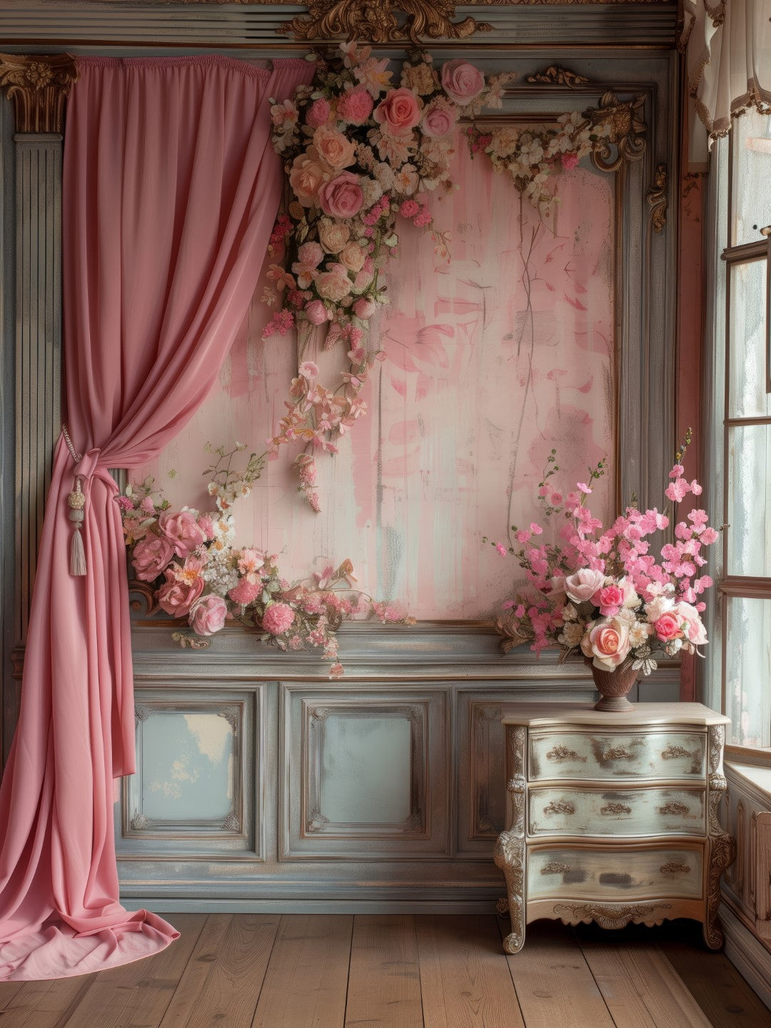 Luxury Pink Vinatge Backdrop for Makeup Studios